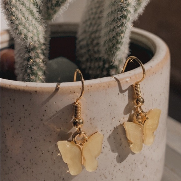 Yellow Shimmering Butterfly Earrings - Picture 1 of 1